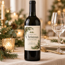 Elegante kerstmaaltijd wijnfleslabel met altijdgro