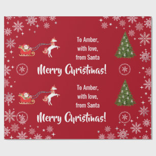Elegante kerstman slee eenhoorn personaliseren cadeaupapier