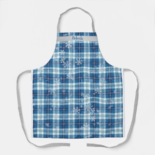 Elegante Kerstmis Blauw Geruit Schort (Voorkant)