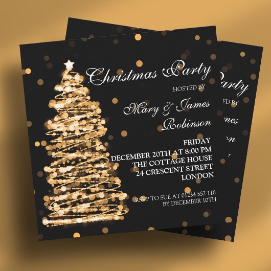 Elegante Kerstmis Bokeh Tree Party Goud Zwart Kaart