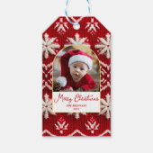 Elegante Kerstmis Familie Foto Winter Script Cadeaulabel (Voorkant)