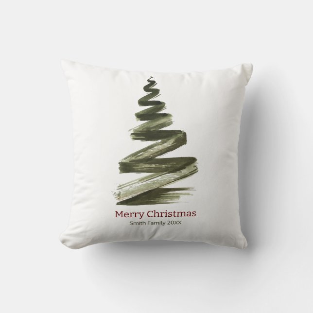 Elegante Kerstmis Groene Boom Aquarel Kussen (Voorkant)