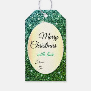 Elegante Kerstmis Groene Glitter Shimmery Sterren Cadeaulabel