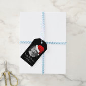 Elegante Kerstmis Hand Lettered Custom Santa Foto Cadeaulabel (Met Touw)