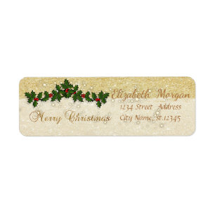 Elegante Kerstmis Hulst Bessen Takken, Glitterend Etiket