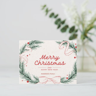 Elegante Kerstmis Hulst Krans Familienaam Feestdagenkaart