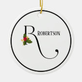 Elegante Kerstmis Hulst Monogram Letter R Keramisch Ornament (Voorkant)