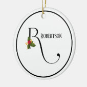 Elegante Kerstmis Hulst Monogram Letter R Keramisch Ornament (Links)