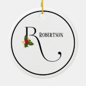 Elegante Kerstmis Hulst Monogram Letter R Keramisch Ornament (Achterkant)