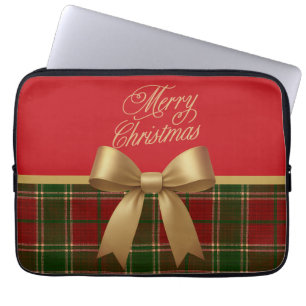 Elegante Kerstmis Plaid Collectie met Gouden Boog Laptop Sleeve