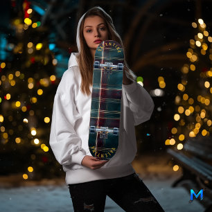 Elegante Kerstmis Plaid in Burgundy en Teal Skateboard