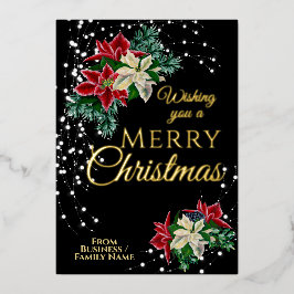 Elegante Kerstmis Poinsettia Bloembloem Folie Feestdagenkaart