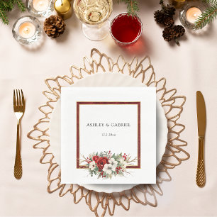 Elegante Kerstmis Rode Damast Bloemen Servet
