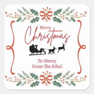 Elegante Kerstmis Sticker met Kerstman Slede