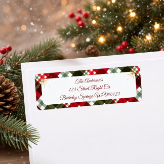 Elegante Kerstmis Tartan Plaid Retouradres Etiket