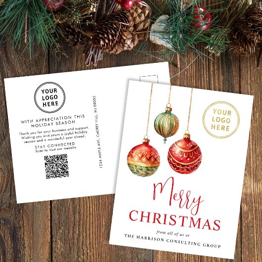 Elegante Kerstmis Zakelijk Logo QR Code Feestdagenkaart