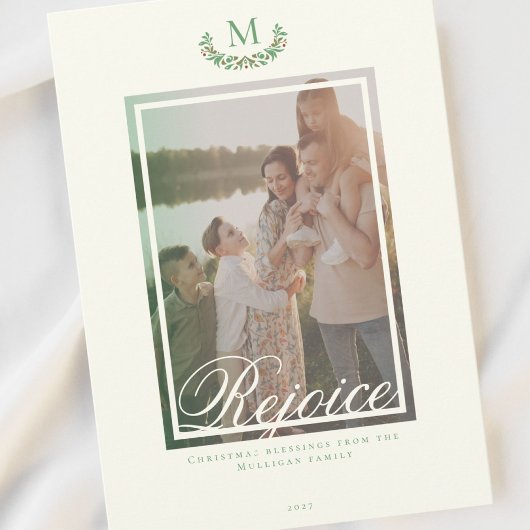 Elegante kerstmonogram foto Vakantie Kaart