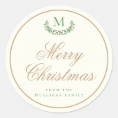 Elegante kerstmonogram geschenkverpakking ronde sticker (Voorkant)