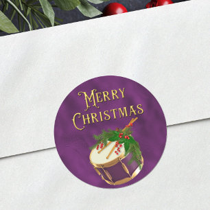 Elegante Kerstmuziek Drum Paars Ronde Sticker