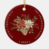 Elegante kerstpunsettia donkerrood keramisch ornament (Voorkant)