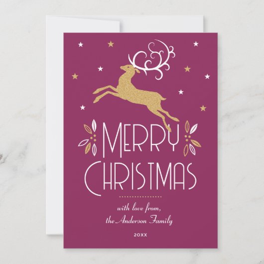 Elegante Kerstrendier Foto Plum Gold Flat Kaart (Voorkant)