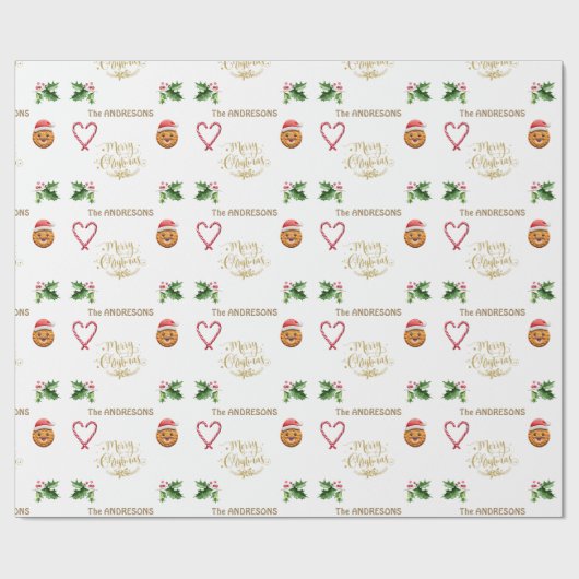Elegante Kerstscript Candy Grappige Koekje Cadeaupapier (Vlak)