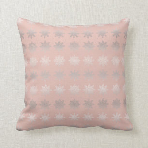 Elegante Kerstsneeuwvlok zilver roze goud Kussen