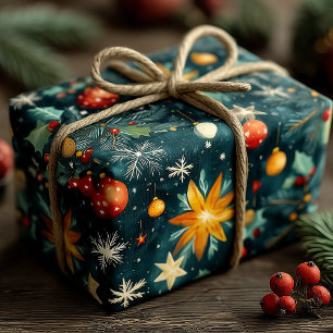 Elegante Kerststerren Ornamenten Winter Botanisch Cadeaupapier