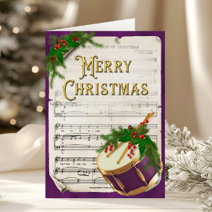 Elegante Kersttrommel Vintage Bladmuziek Feestdagen Kaart