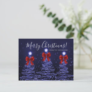 Elegante Kerstvakantie Navy Kerstbomen Rood Lint Briefkaart