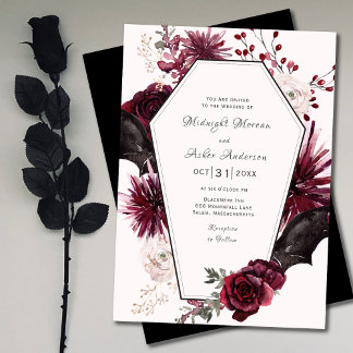 Elegante kist Floral Gothic Halloween bruiloft Kaart