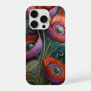 Elegante klaproos wandtapijt, koninklijk rood en p iPhone 15 pro hoesje