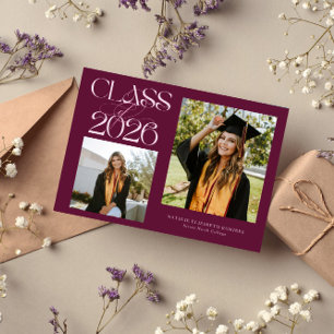 Elegante Klas van 2026 Typografie Grad Cranberry Aankondiging