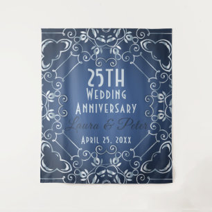 Elegante Klasse Blauw en Zilver Huwelijksjubileum Wandkleed