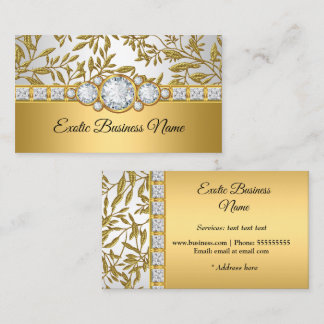 Elegante Klasse Goud Damast Bloem Wit Visitekaartje