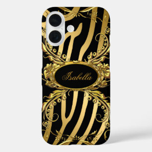 Elegante Klasse Goud Zebra Zwart Bloem iPhone 16 Hoesje