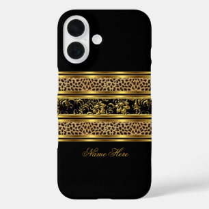 Elegante Klasse Goud Zwarte Luipaard Bloem iPhone 16 Hoesje
