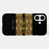 Elegante Klasse Goud Zwarte Luipaard Bloem Case-Mate iPhone Case (Achterkant (horizontaal))