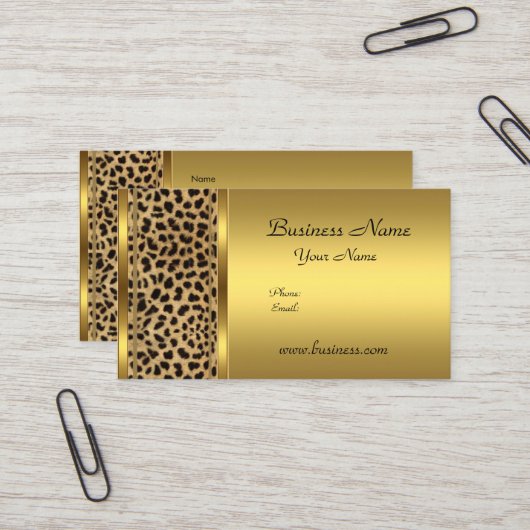 Elegante Klasse Goud Zwarte Luipaard dierprint Visitekaartje (Voorkant / Achterkant in situ)