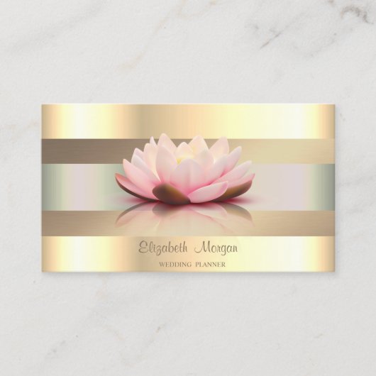 Elegante Klasse Modern, Nep Gouden Strepen Lotus Visitekaartje (Voorkant)