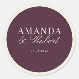 Elegante Klasse Pruim Huwelijk Ronde Sticker