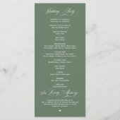 Elegante Klasse Sage Groene Script Trouwdag Programma (Achterkant)
