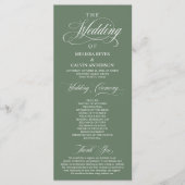Elegante Klasse Sage Groene Script Trouwdag Programma (Voorkant)