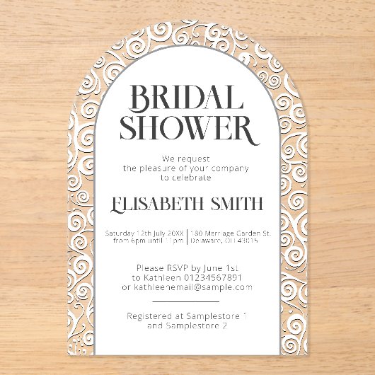 Elegante Klasse Witte Bloeiende Winter Bruidsuitno Acryl Uitnodigingen (Voorkant)