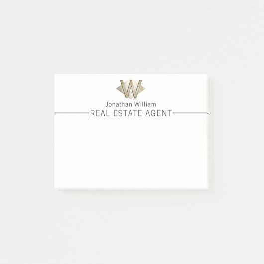Elegante Klasse Witte & Gouden Persoonlijke Monogr Post-it® Notes (Voorkant)