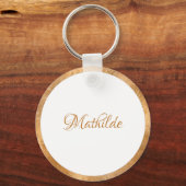 Elegante Klasse Witte & Gouden Persoonlijke Monogr Sleutelhanger (Achterkant)