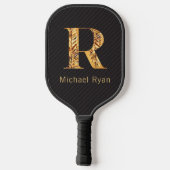 Elegante Klasse Zwarte & Gouden Persoonlijke Monog Pickleball Paddle (Achterkant)