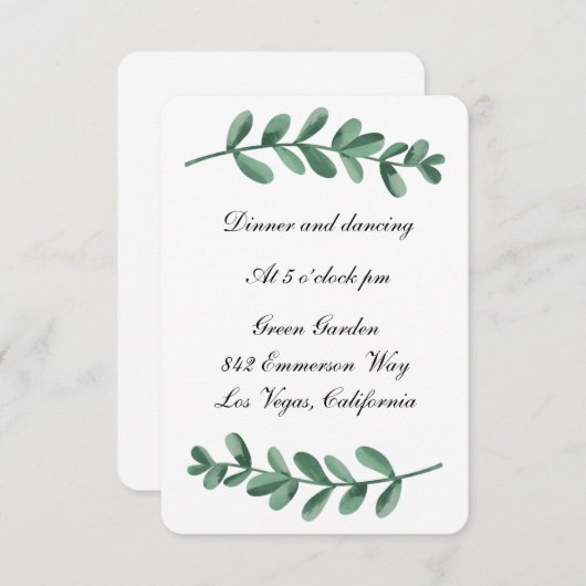 Elegante Klassieke Aquarel Groene Bladeren Ontvang Aankondiging (Voorkant / Achterkant)
