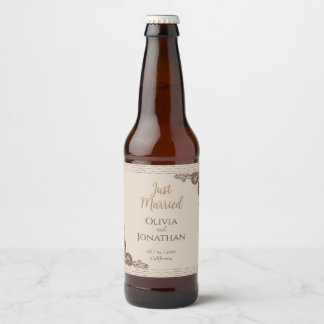 Elegante klassieke beige bruiloft bier etiket