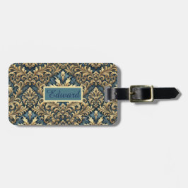 Elegante klassieke blauw en goud gepersonaliseerd bagagelabel